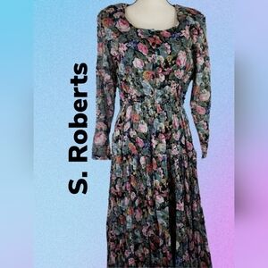 Vintage 1990's S. Roberts Womens Midi-Maxi Dress Sz 5-6 Floral Pattern Cotton